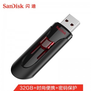 闪迪(SanDisk)32GB USB3.0 U盘 CZ600酷悠 黑色 USB3.0入门优选 时尚办公必备