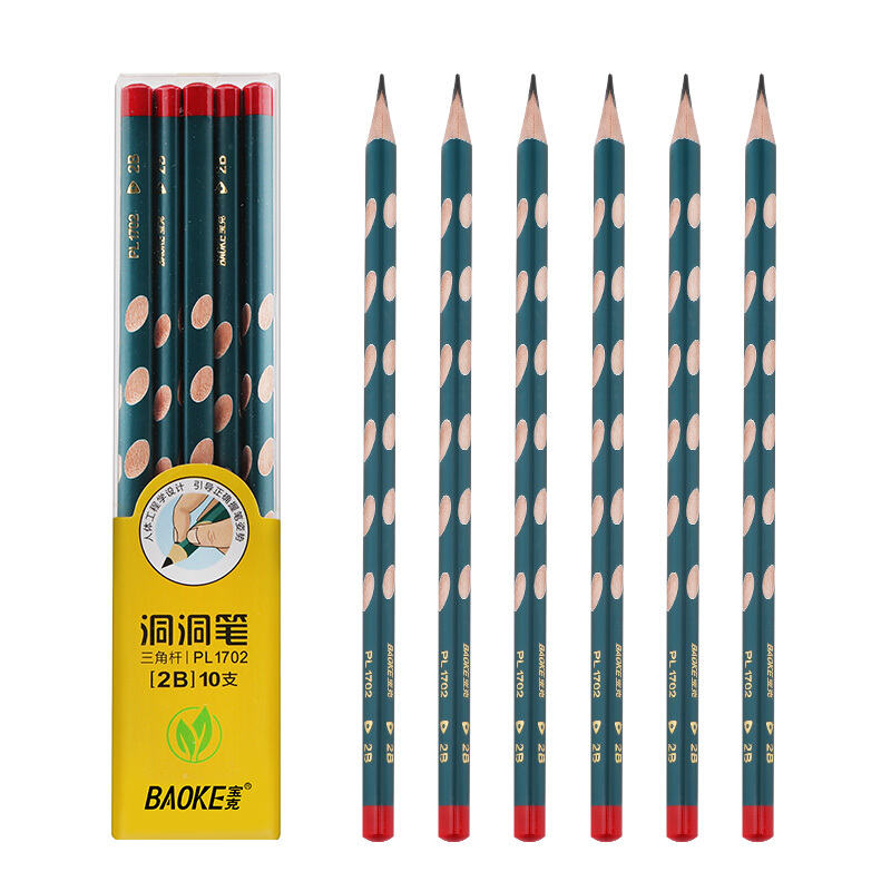 宝克（BAOKE）PL1702 洞洞铅笔2B三角杆铅笔 学生练字笔 儿童矫姿铅笔 10支/盒