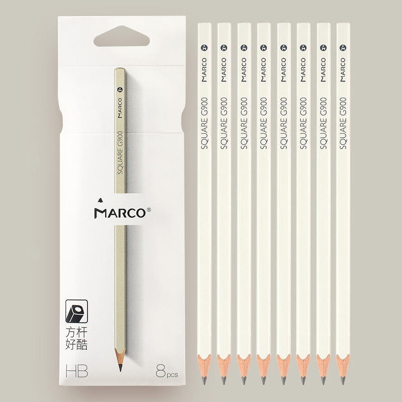 马可（MARCO）方杆HB牛奶白削尖学生书写四角杆铅笔易抓握办公文具8支装G900